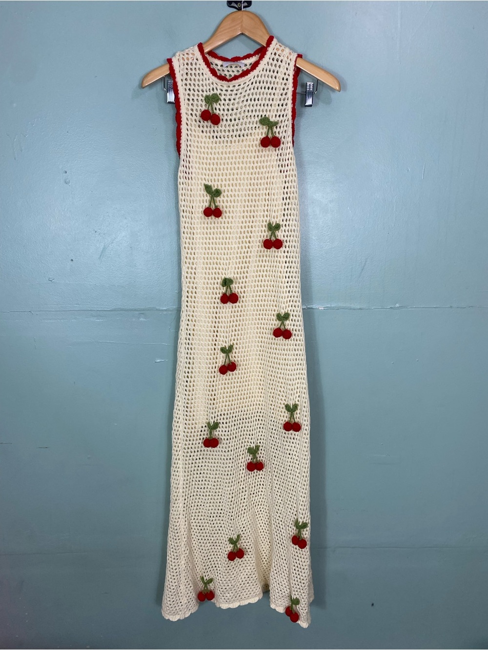 Callahan Flor Cherry Midi Crochet Dress Fruit Large